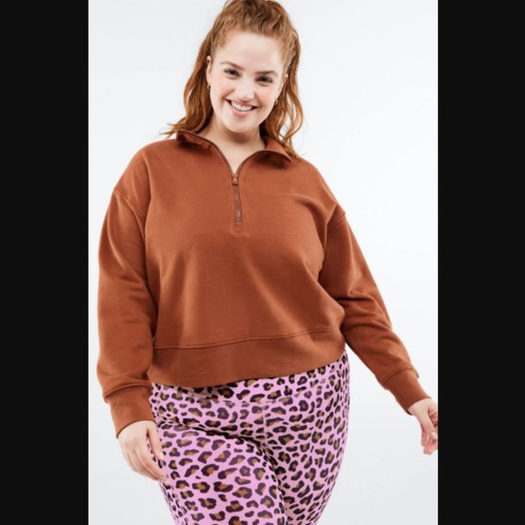NEW WITH TAGS Fabletics Size 4x Kat Half Zip Pullover Sweatshirt Java - Picture 1 of 10